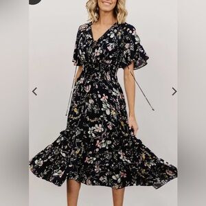 Baltic Born Black Floral Maxi Dress with Flutter Sleeves